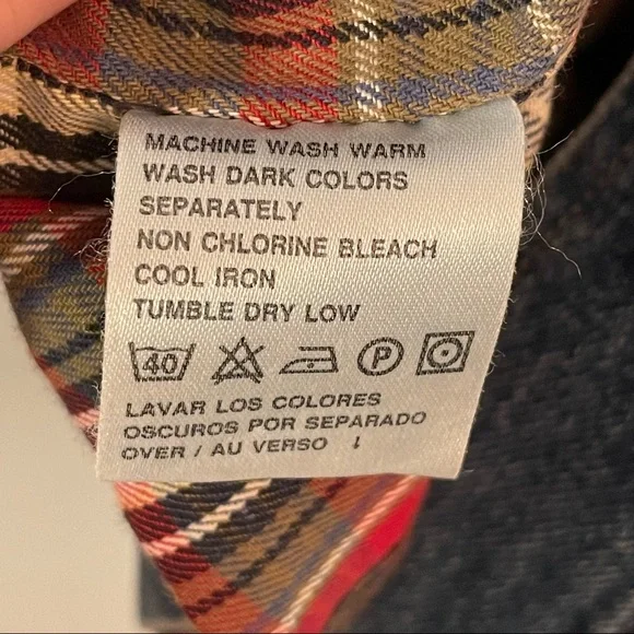 Vintage Liz Claiborne Toggle Heavy Plaid Lined 100% Cotton Jean Jacket Coat Sz M - Picture 13 of 16